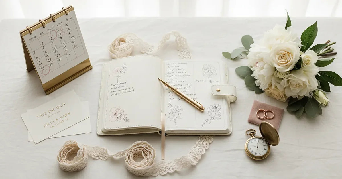 Planner mariage avec carnet rétroplanning calendrier et alliances dorées pour organiser son mariage