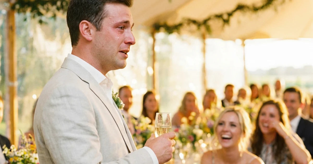 Témoin prononçant un discours émouvant au mariage, un verre à la main devant les invités
