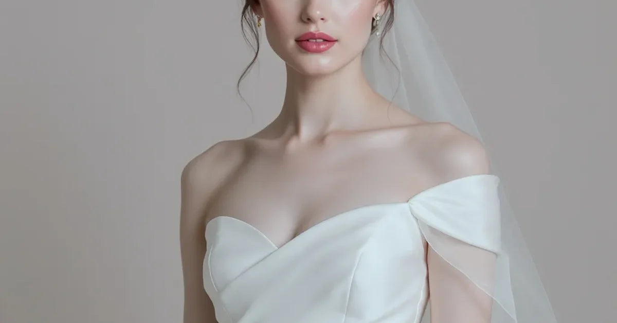 Robe de mariée simple aux lignes épurées, élégance minimaliste sur fond neutre