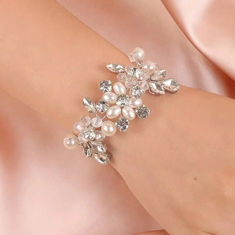 Bracelet mariage strass et perles Argent, vue principale bijou mariage
