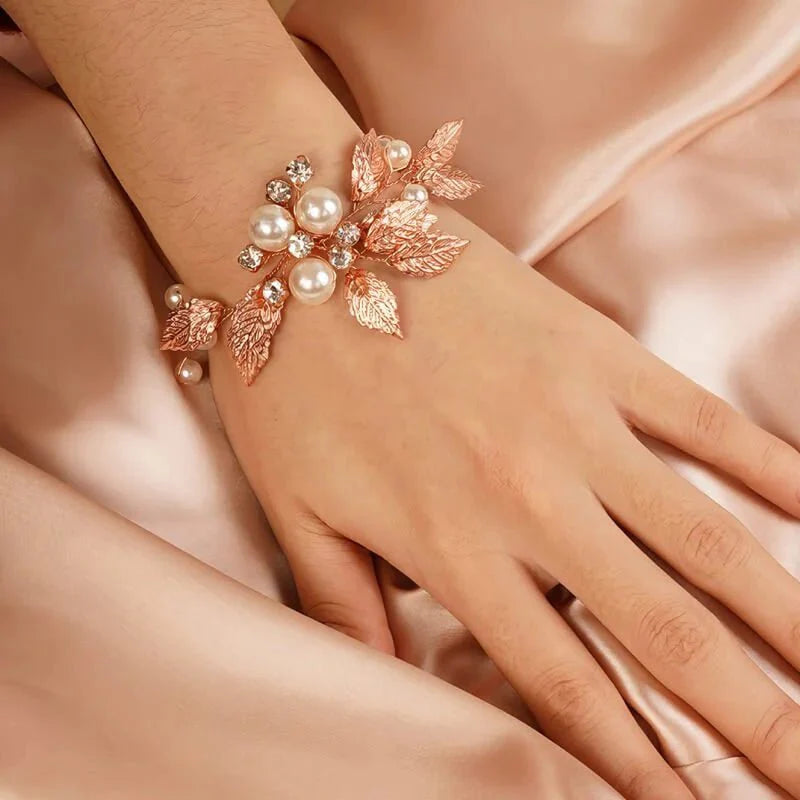 Bracelet mariée feuilles Or rose, vue principale bijou mariage