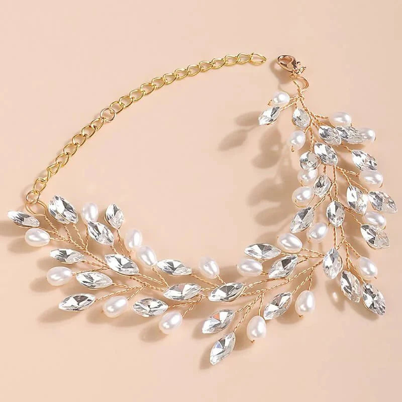 Bracelet perle strass mariage Or, vue détaillée perles et finitions