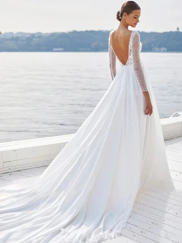 Chic Bohème Robe de Mariage, vue de profil, silhouette et tombé du tissu