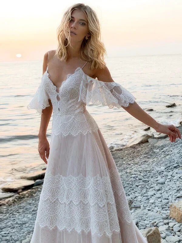 Robe de Mariée Bohème Dentelle Dos Nu - Vue de dos