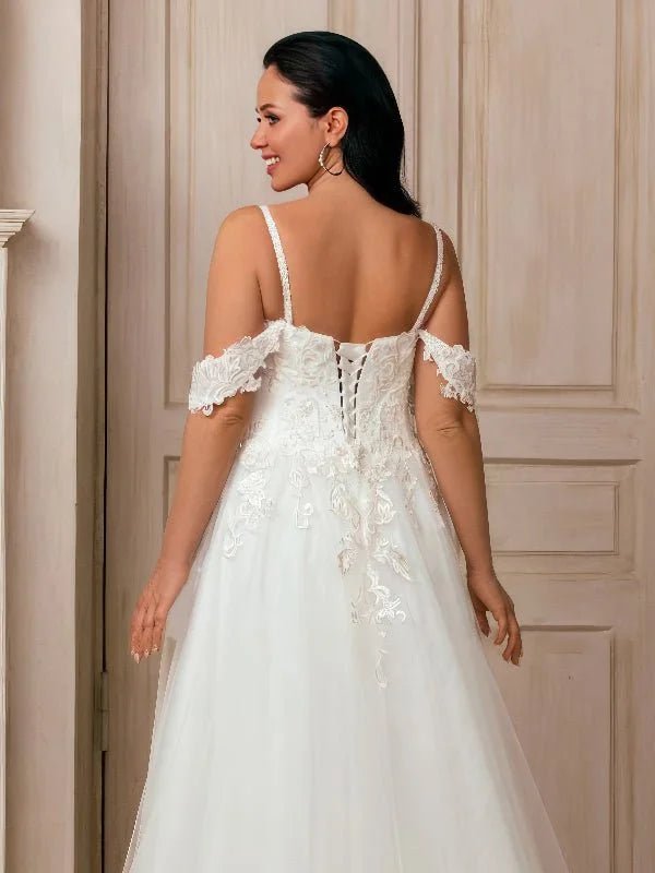 Robe de Mariage champetre Chic Dentelle Bretelles Fines