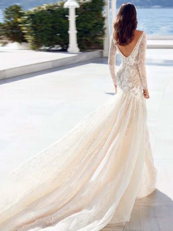 Robe de Mariée Bohème Sirène Dos Plongeant - Vue de côté
