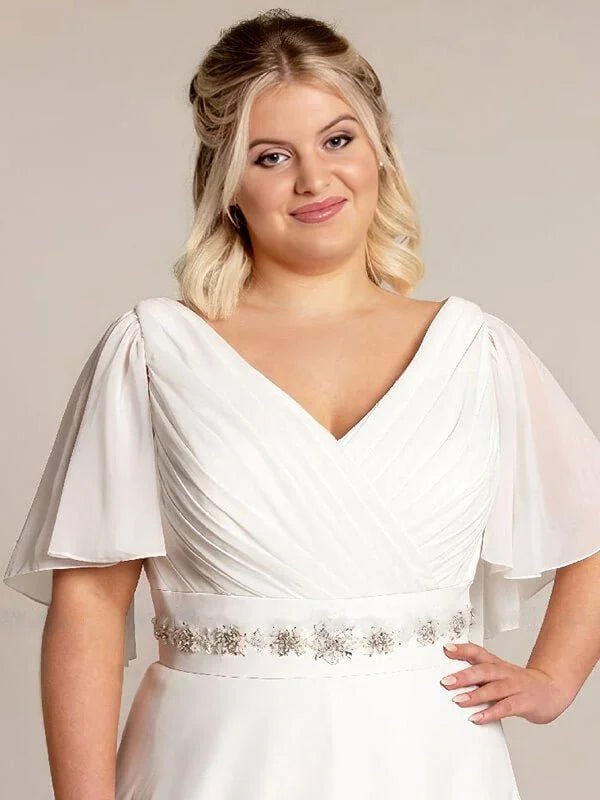 Robe de Mariée Femme Ronde Mousseline - Photo 6