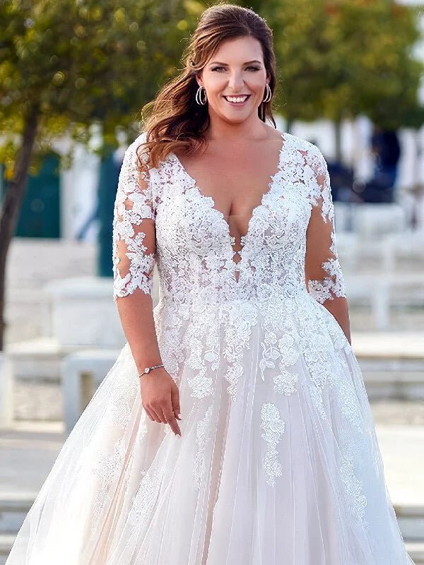 Robe de mariée lacet dos grande taille - Vue de dos