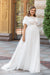 Robe de mariée empire pour femme ronde, col rond en dentelle bohème, manches papillon et ceinture en guipure, jupe en tulle