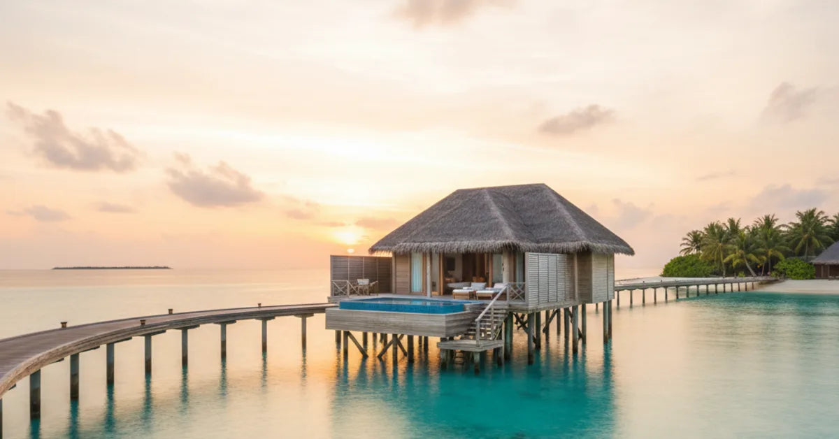Villa sur pilotis aux Maldives au-dessus d'un lagon turquoise