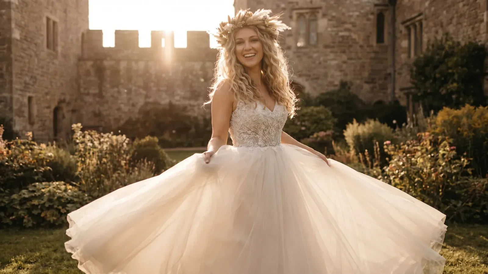 Mariee princesse robe ball gown jardin chateau golden hour