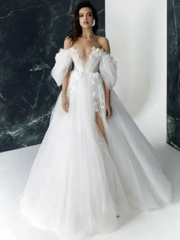 Robe de mariée à fleurs, vue de face, robe de mariée élégante