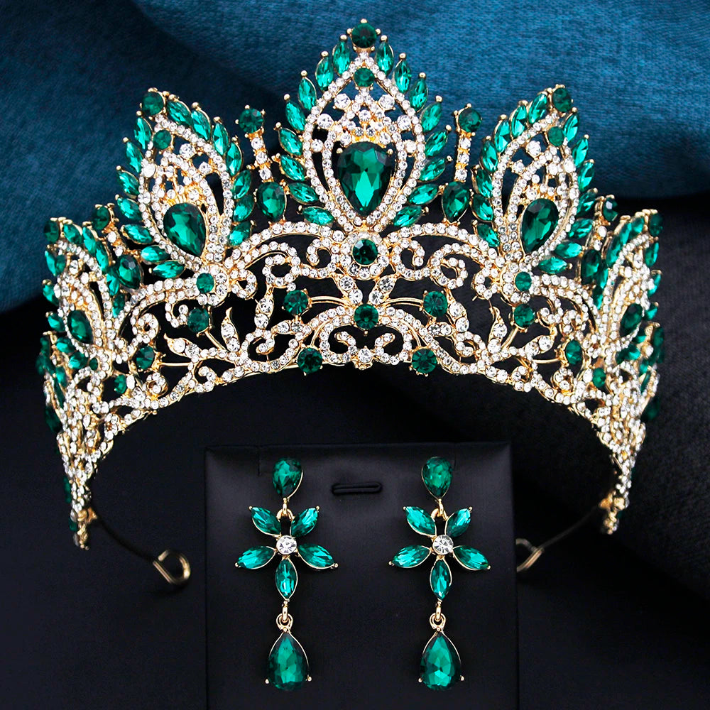 Parure Couronne de Mariée Eugénie Doré Vert