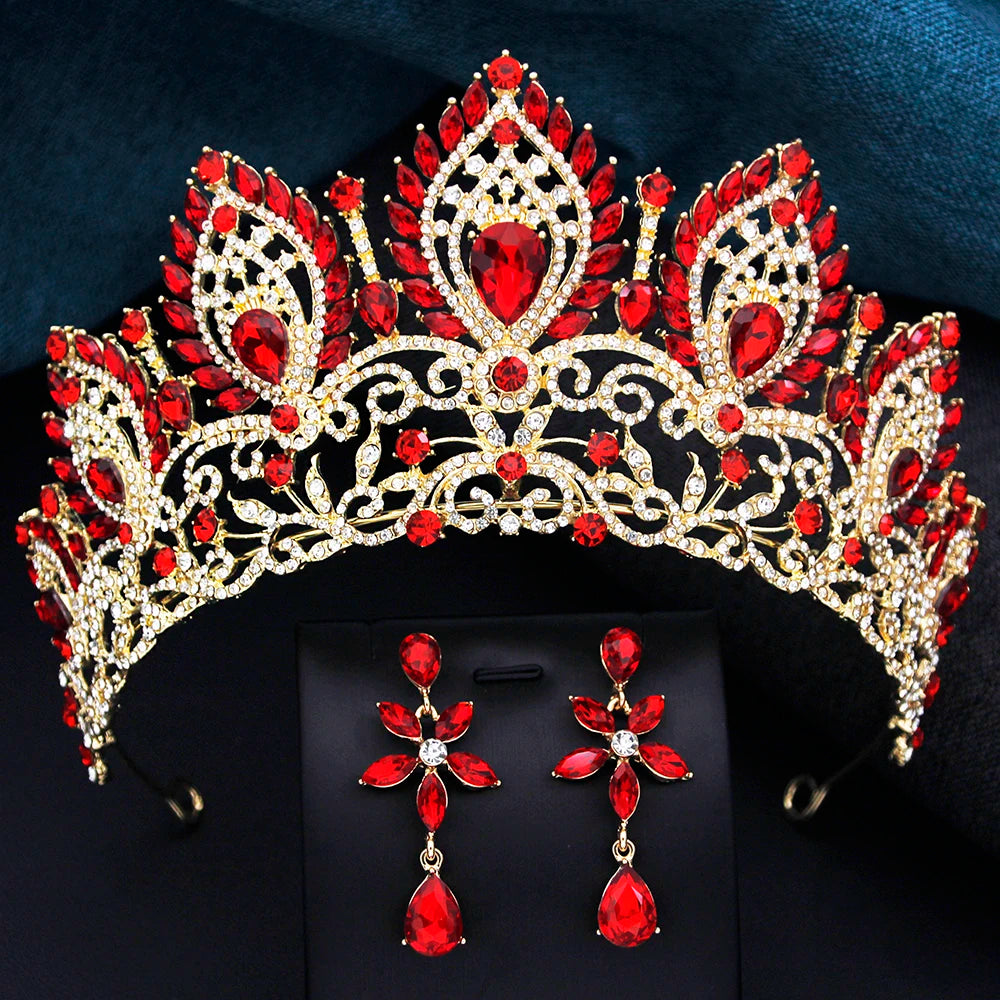 Parure Couronne de Mariée Eugénie Doré Rouge