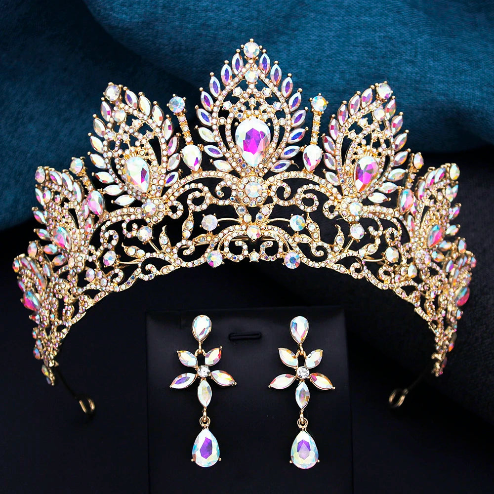 Parure Couronne de Mariée Eugénie Doré Irisé