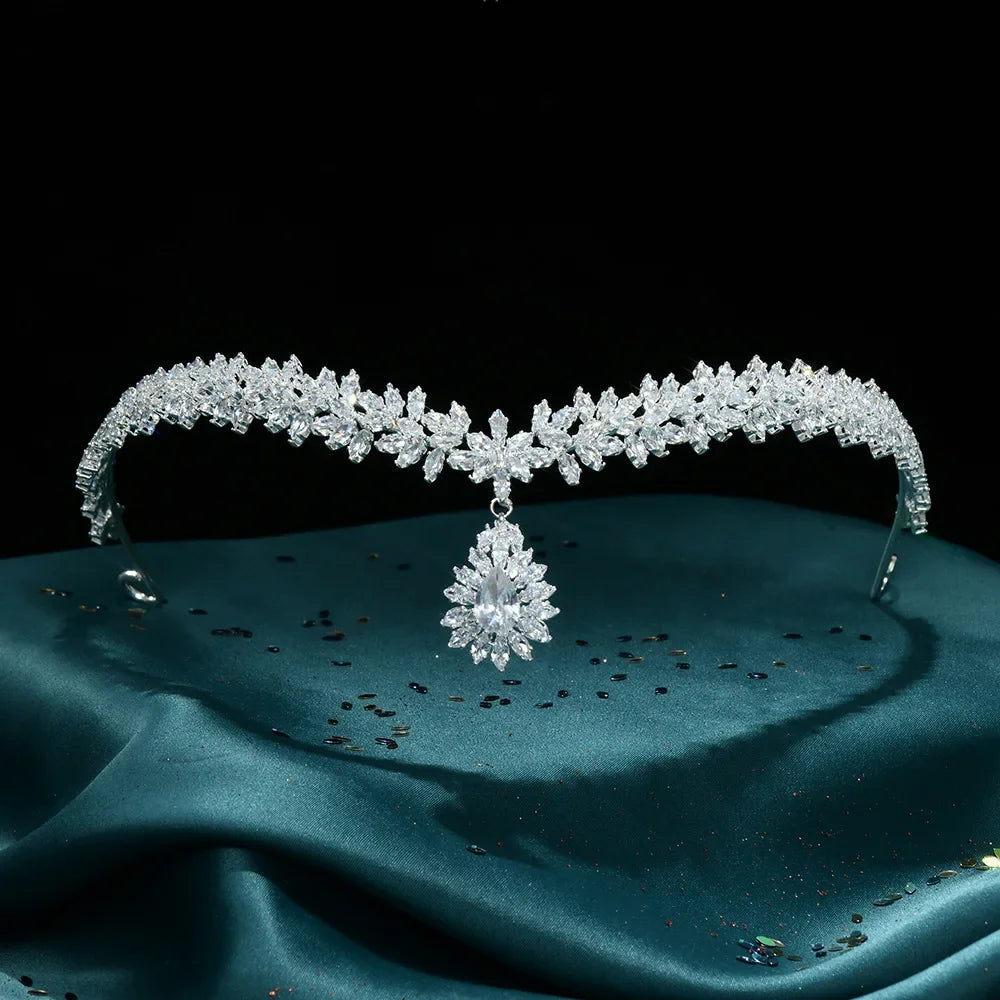 Diadème de Front Goutte de Cristal : diadème de mariée en zircone cubique