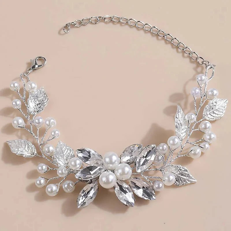 Bracelet de mariée argent Marine, vue détaillée perles et finitions