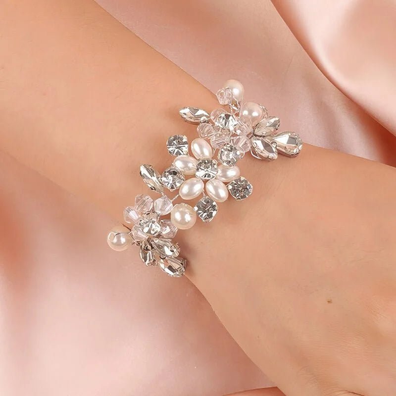 Bracelet mariée strass et perles Argent