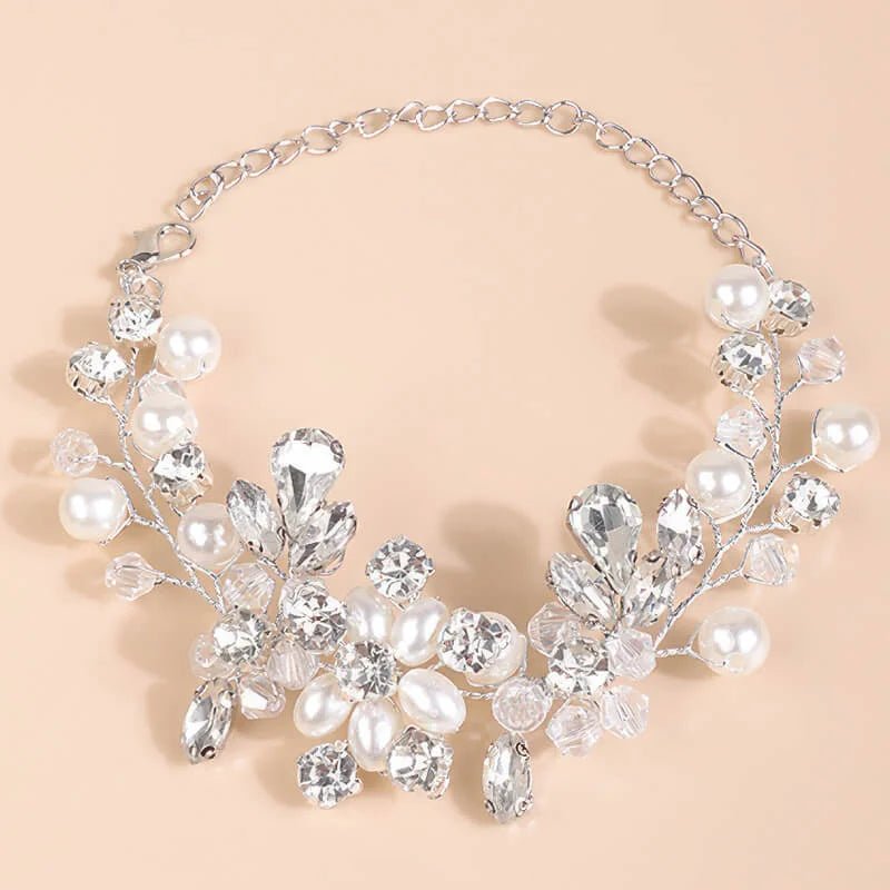 Bracelet mariage strass et perles Argent