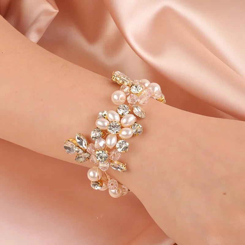 Bracelet mariage strass et perles Or