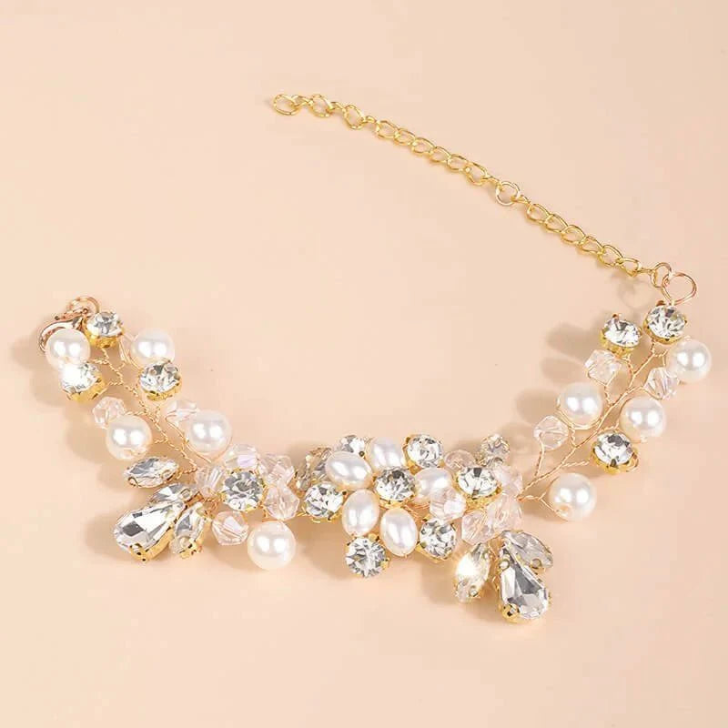 Bracelet mariage strass et perles Or, vue détaillée perles et finitions