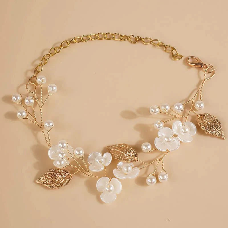 Bracelet mariée fleurs et perles Or - Vue principale