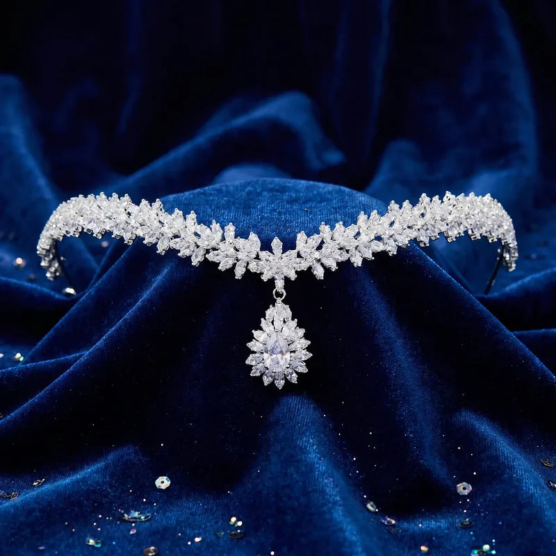 Diadème de mariée en cristal avec pendentif goutte