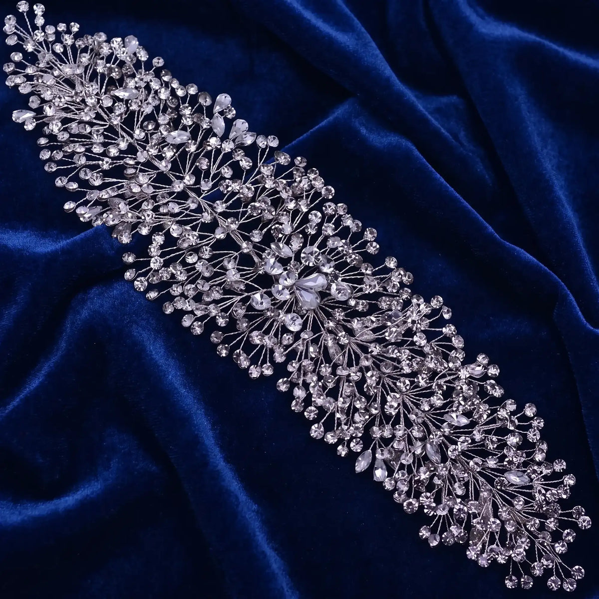 Headband de mariée Hortense, bandeau de cheveux en strass et cristaux sur monture souple