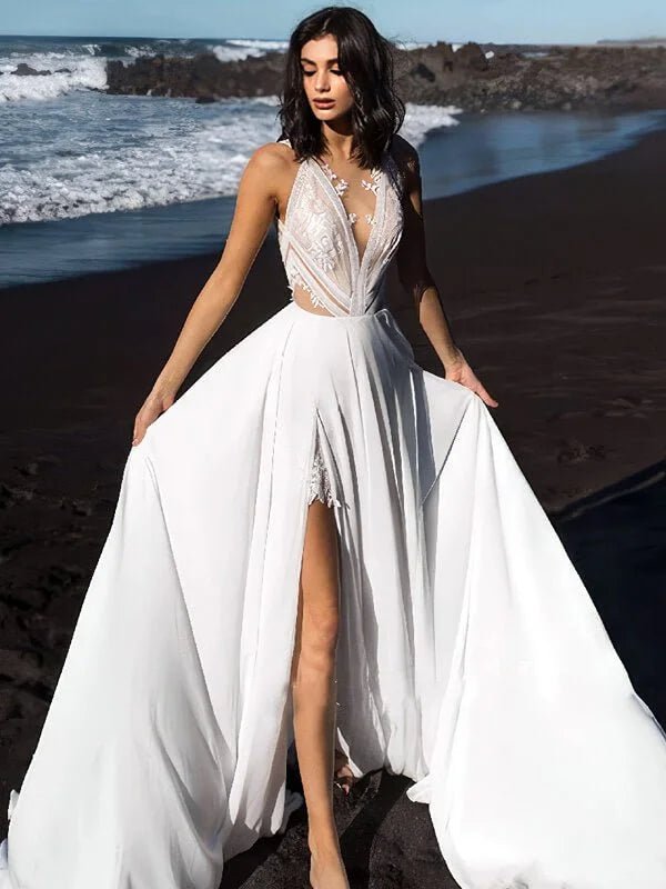Robe de Mariée Sensuelle Fendue, vue de face, robe de mariée élégante