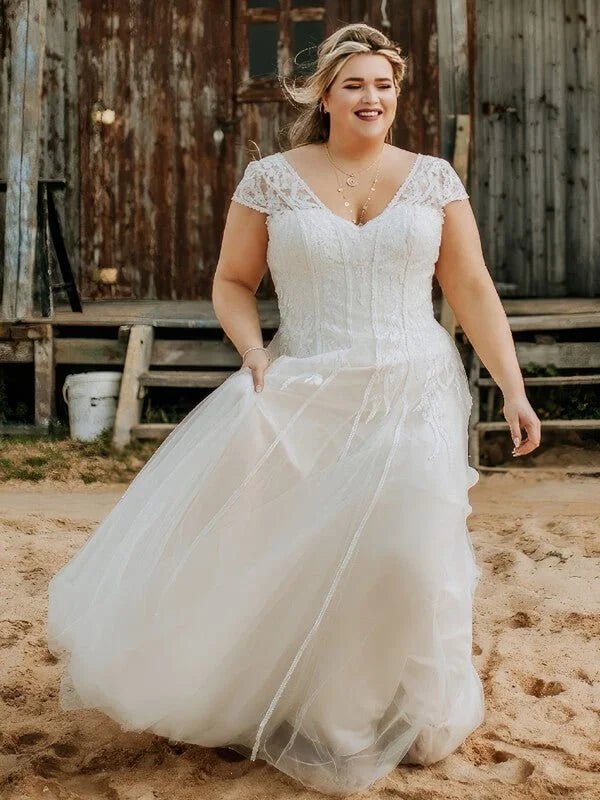 Robe de Mariage Courte pour Femme Ronde et Petite - Vue principale