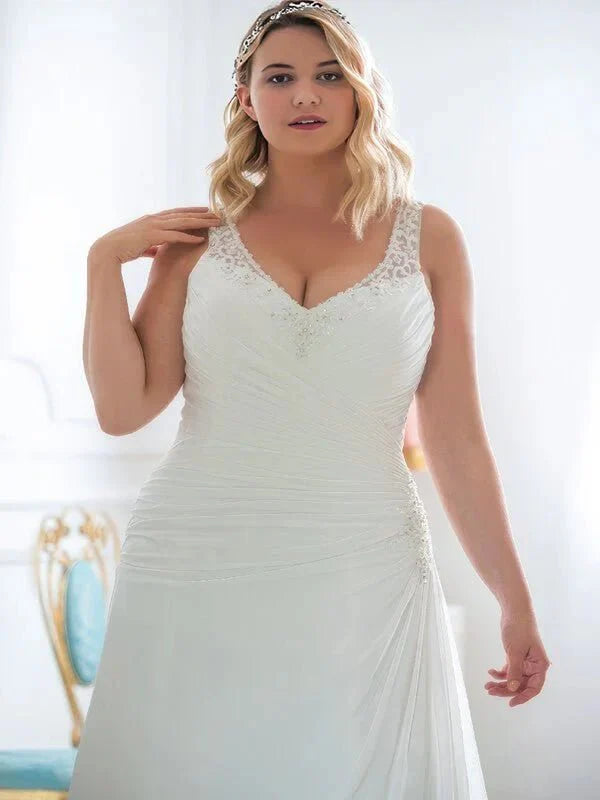 Robe de mariage grande taille, vue de profil, silhouette et tombé du tissu