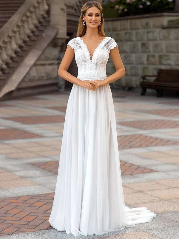 Robe de Mariée Champêtre Fluide, vue de face, robe de mariée élégante