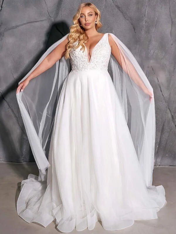 Robe de Mariée avec Cape Grande Taille