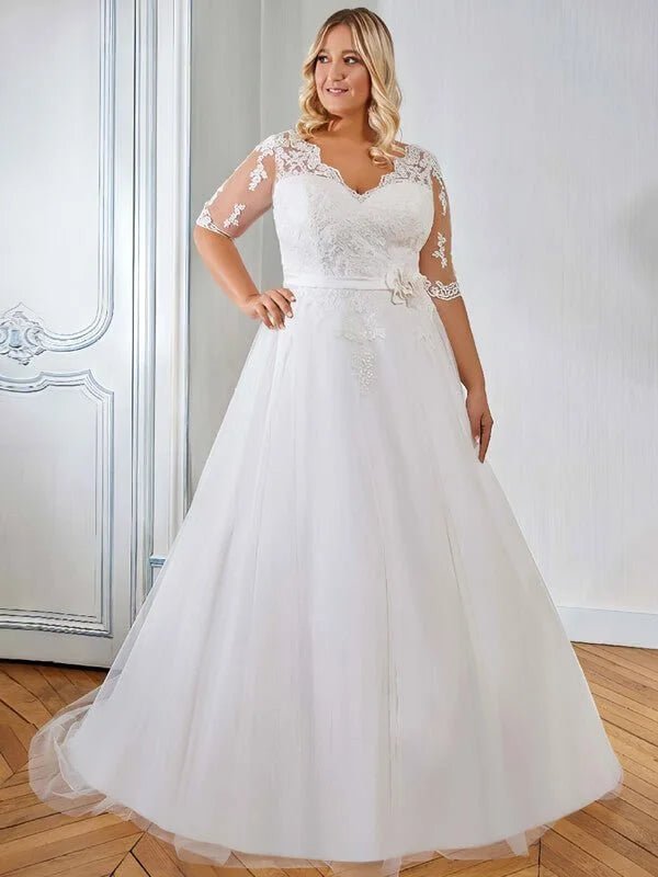 Robe de Mariée avec Manches Grande Taille