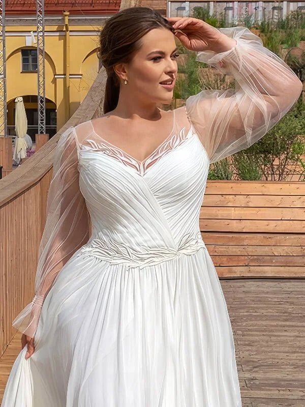 Robe de Mariée Bohème Chic en Mousseline Grande Taille