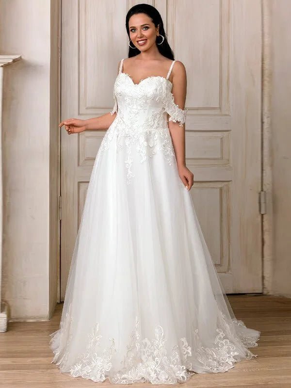 Robe de Mariée champetre Chic Dentelle Bretelles Fines