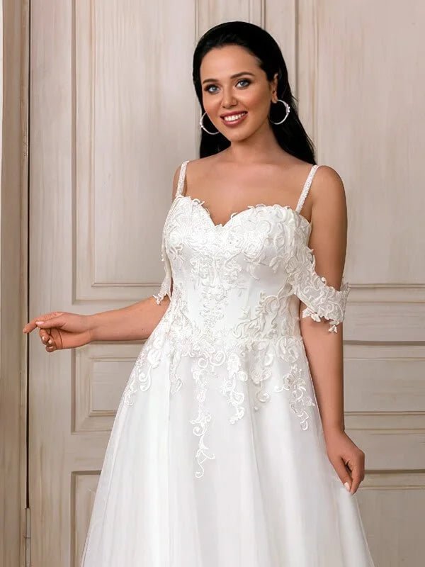 Robe Mariée champetre Chic Dentelle Bretelles Fines