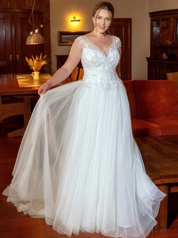 Robe de Mariée Champêtre Chic Grande Taille, vue de face, robe de mariée élégante