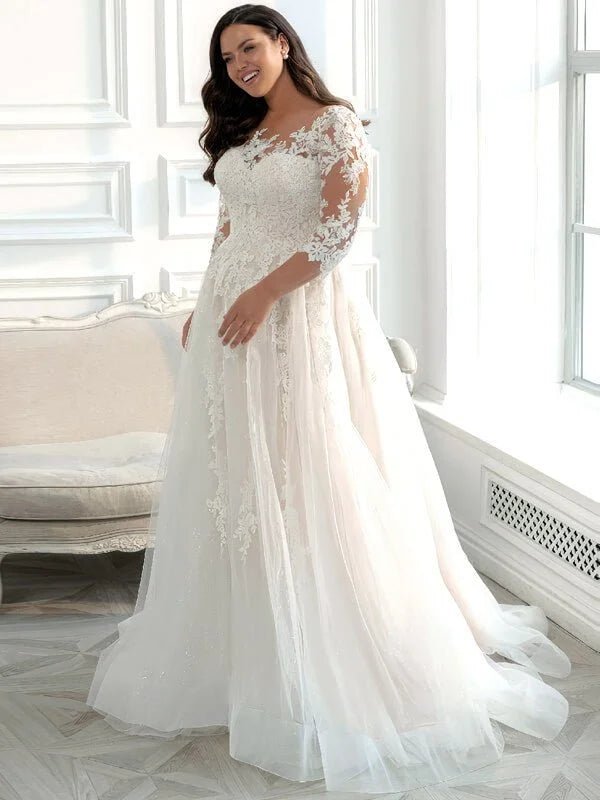 Robe de Mariée Champêtre Femme Ronde, vue de face, robe de mariée élégante