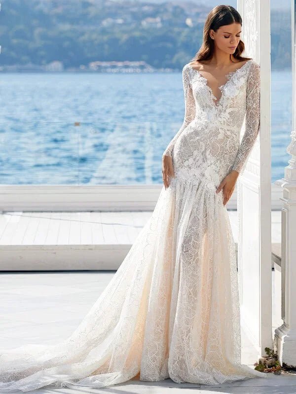 Robe de Mariée Bohème Sirène Dos Plongeant