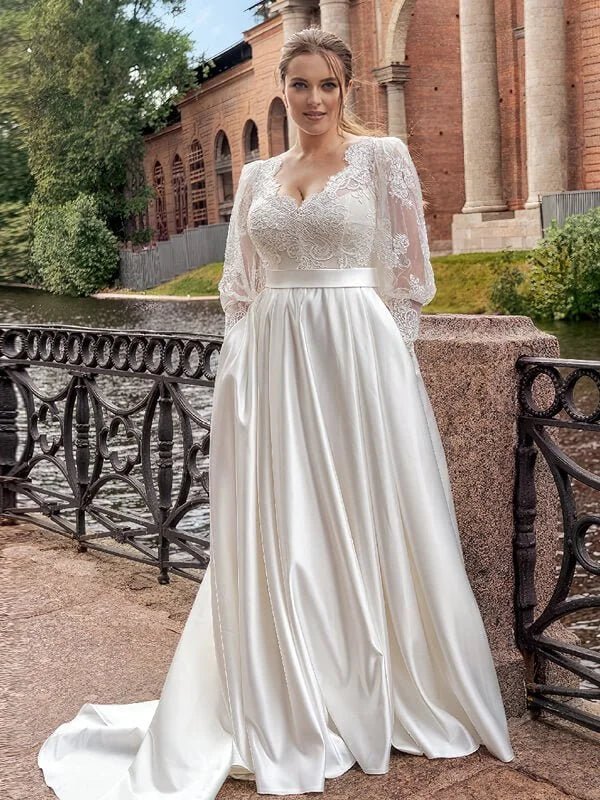 Robe de Mariée en Satin Femme Ronde - Vue principale