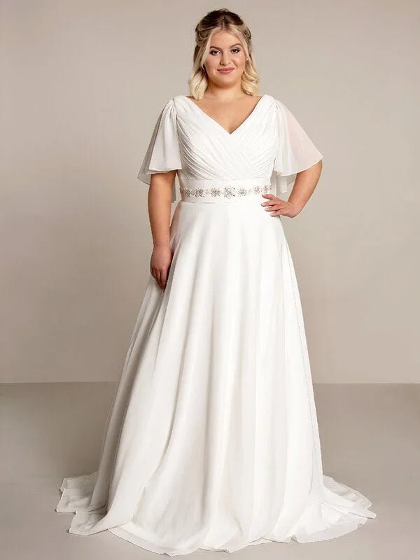 Robe de Mariée Femme Ronde Mousseline - Vue principale