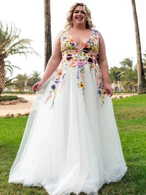 Robe de Mariée Fleurie Grande Taille - Vue principale