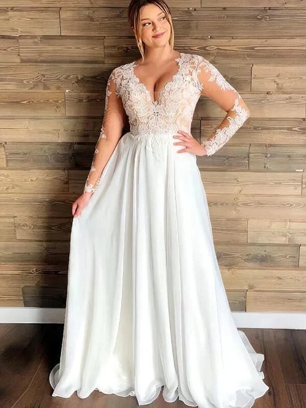 Robe de mariée grande taille dentelle, vue de face, robe de mariée élégante