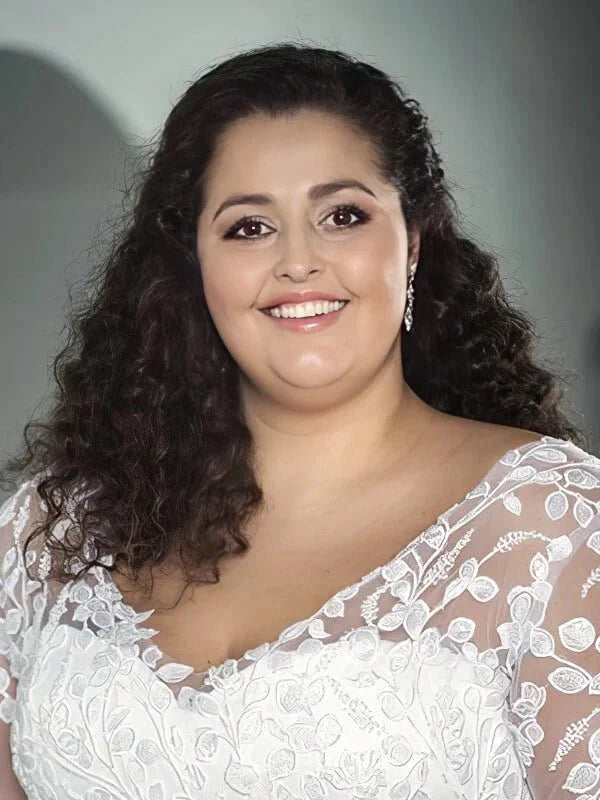 Robe de mariée Grande Taille Manches 3/4, vue de face, robe de mariée élégante