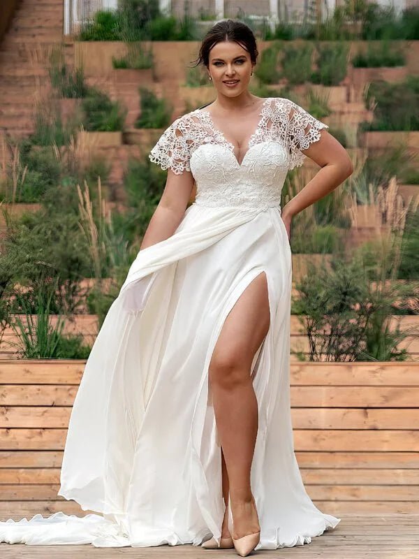 Robe de Mariée Longue Traine Femme Ronde - Vue principale