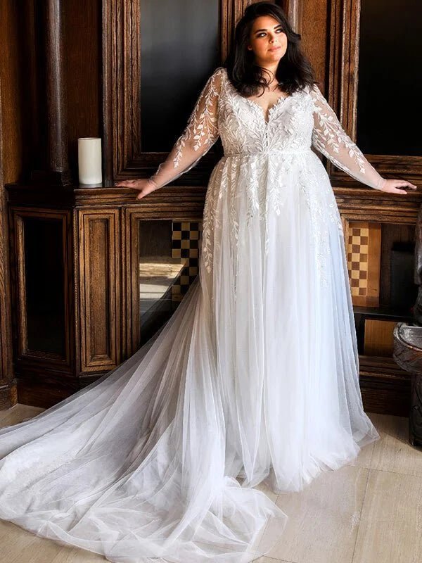 Robe de Mariée à Manches Longues Curvy - Vue principale
