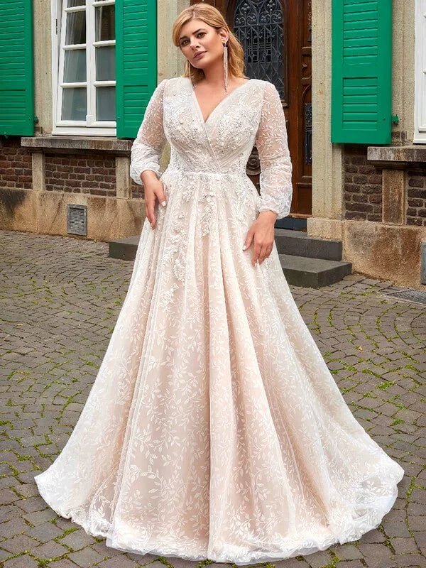 Robe de Mariée Manches Longues Grande Taille - Vue principale