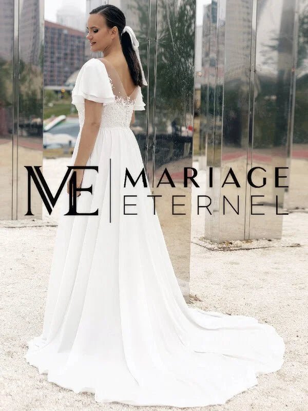 Robe de Mariee Mousseline Femme Ronde MARIAGE ETERNEL