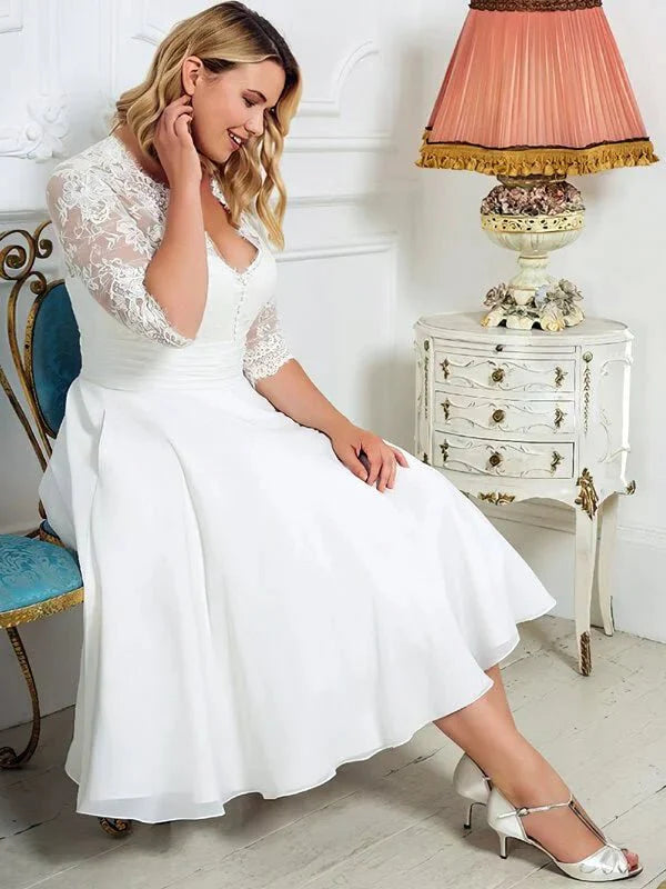 Robe de mariée mousseline grande taille, vue de profil, silhouette et tombé du tissu